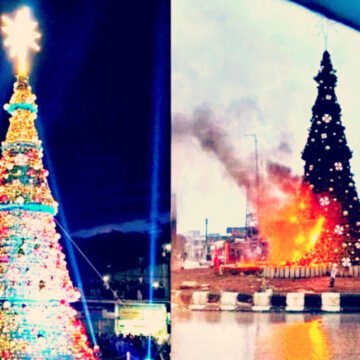THE ROAD TO DAMASCUS: Huge Christmas Tree Set Ablaze by Islamic Extremists in Syria – Christians Flock to the Street in Protest, Erect a Cross in Its Stead! (VIDEOS) | The Gateway Pundit